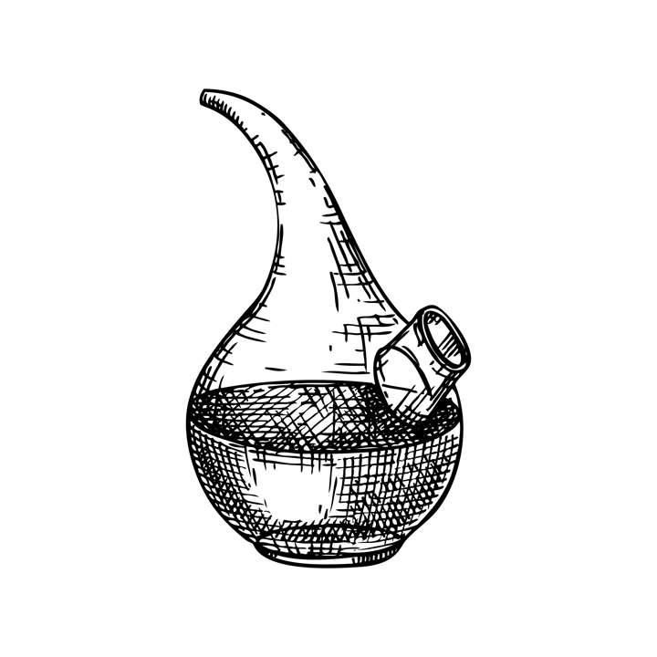 Chemical  laboratory equipment sketch. Hand drawn glass beaker illustration. Chemical and alchemy lab glassware drawing. Vector beaker for science experiments or alchemy.